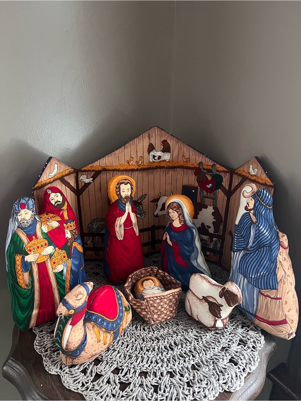 Vintage cloth handmade sewn Nativity Set plush decor toy Christmas